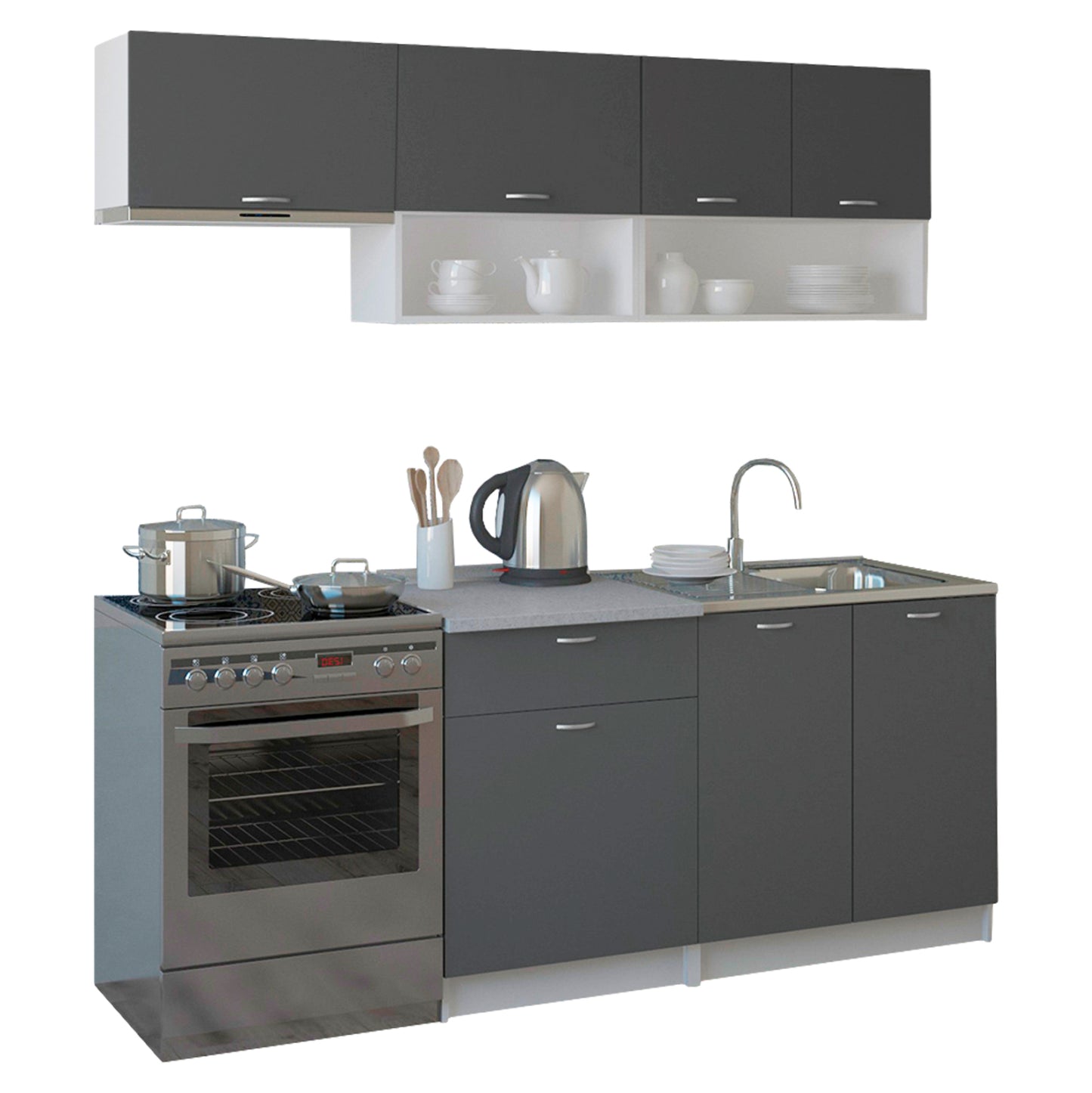 Kitchen Composition Rodney Hm2440.10 Grey Melamine With White Countertop 200x46-29,2cm.