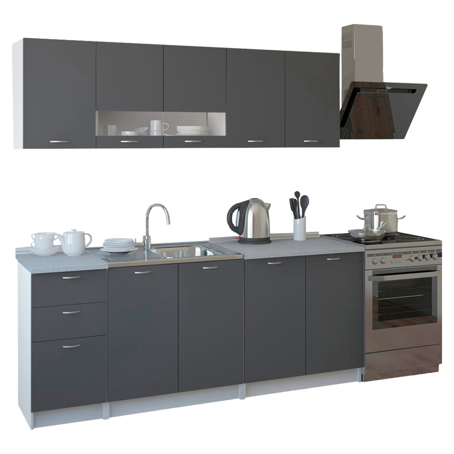 Kitchen Composition Bentlee Hm2443.10 Grey Melamine With White Countertop 200x46-29,2cm.