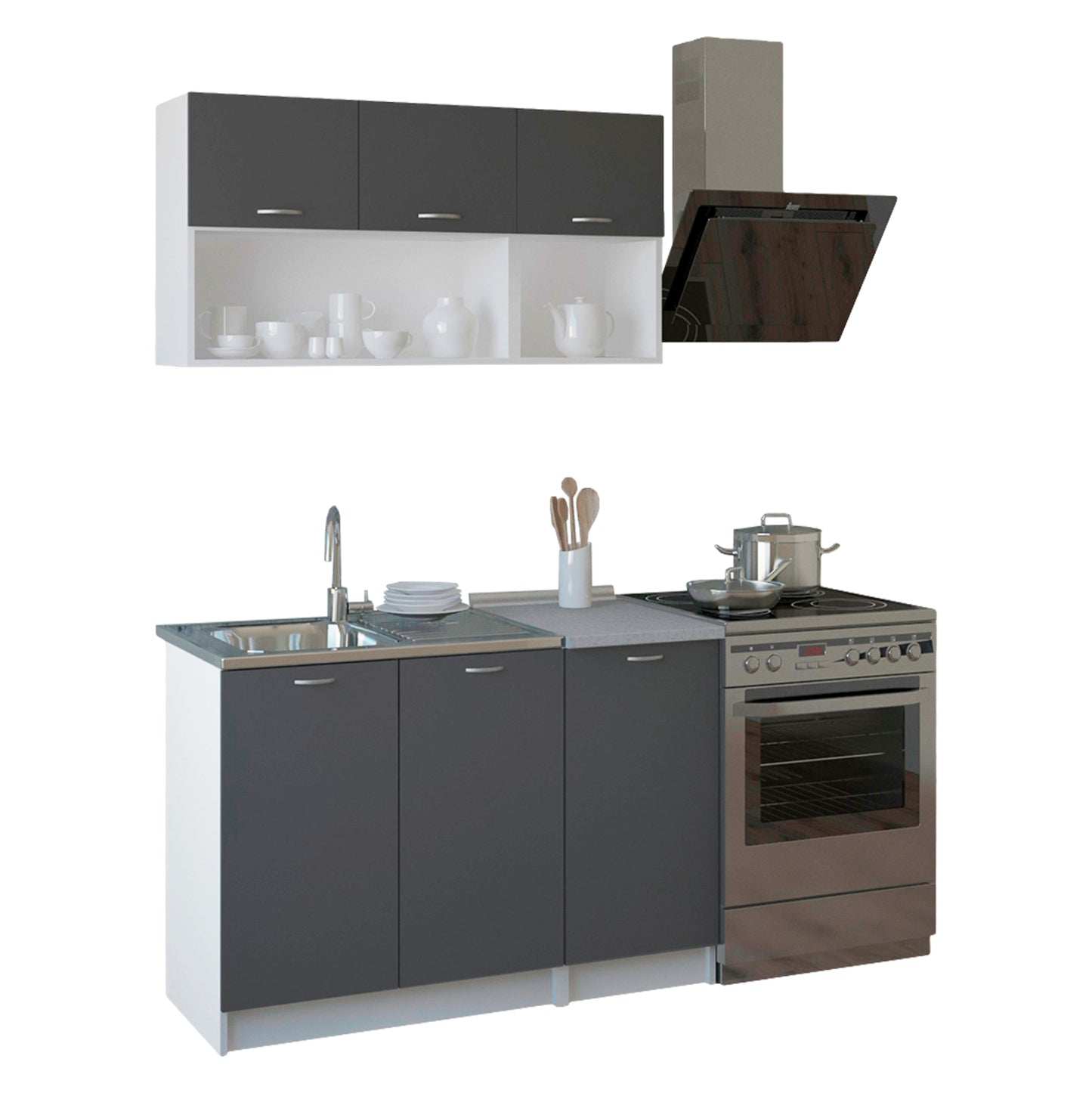 Kitchen Composition Niklaus Hm2438.10 Melamine In Grey With Worktop In White 120x46-29,2cm.