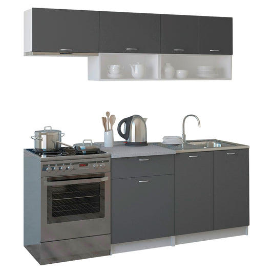 Kitchen Composition Rodney Hm2440.10 Grey Melamine With White Countertop 200x46-29,2cm.