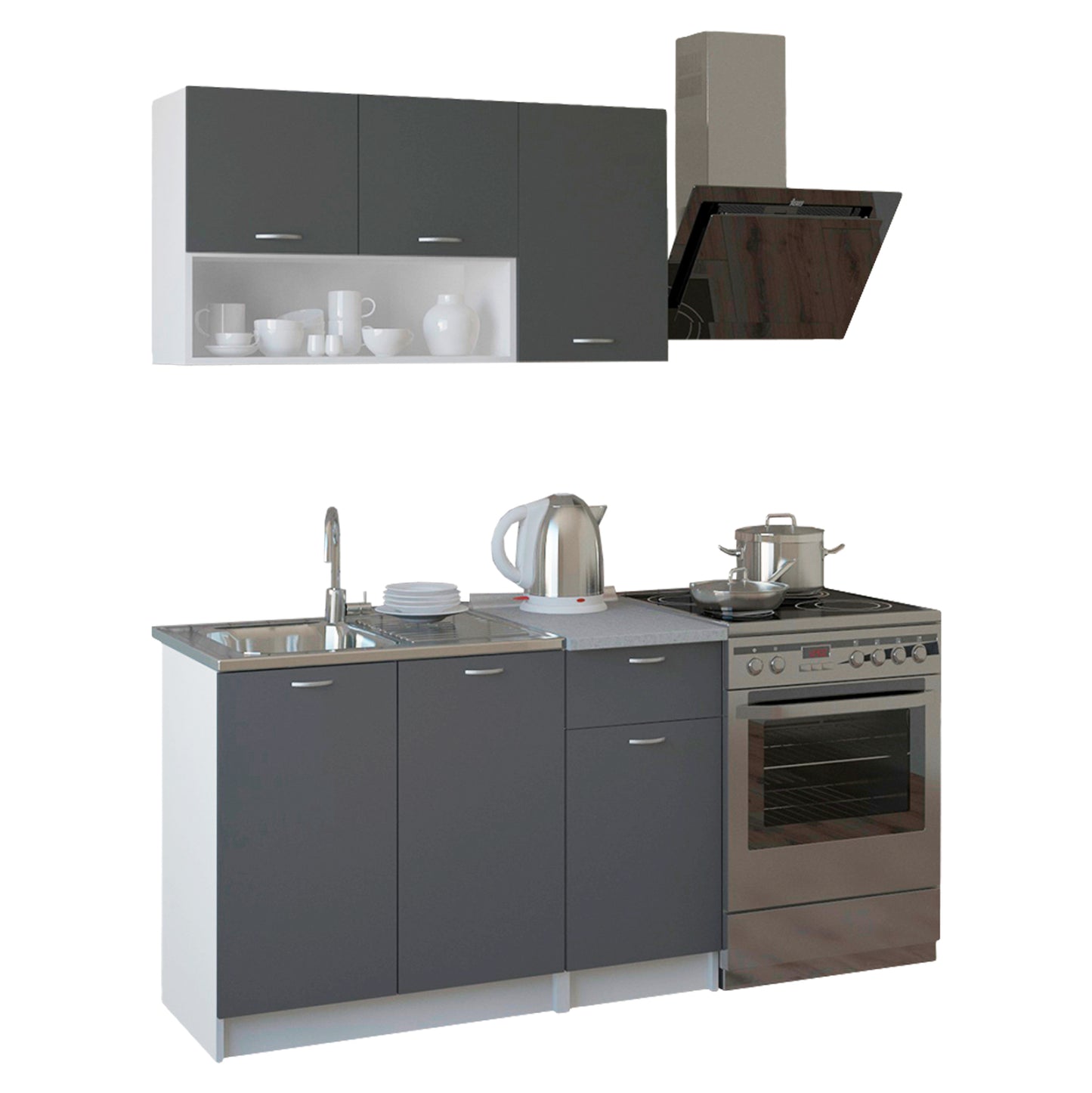 Kitchen Composition Jadiel Hm2440.10 Grey Melamine With White Countertop 120x46-29,2cm.