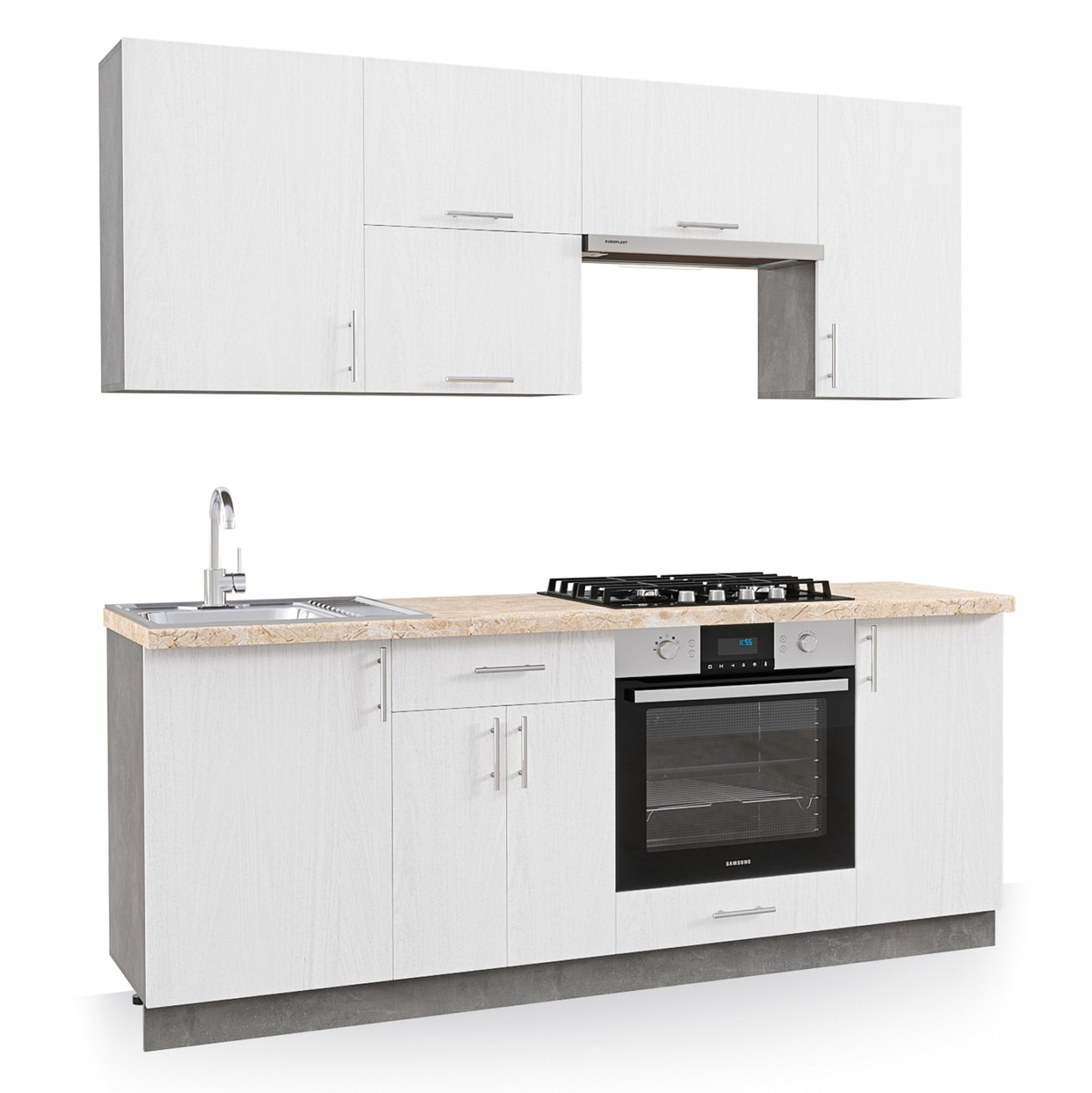 Kitchen Combo Melamine White And Beige Marble Look Top 200x47x84,8hcm.hm2470.02