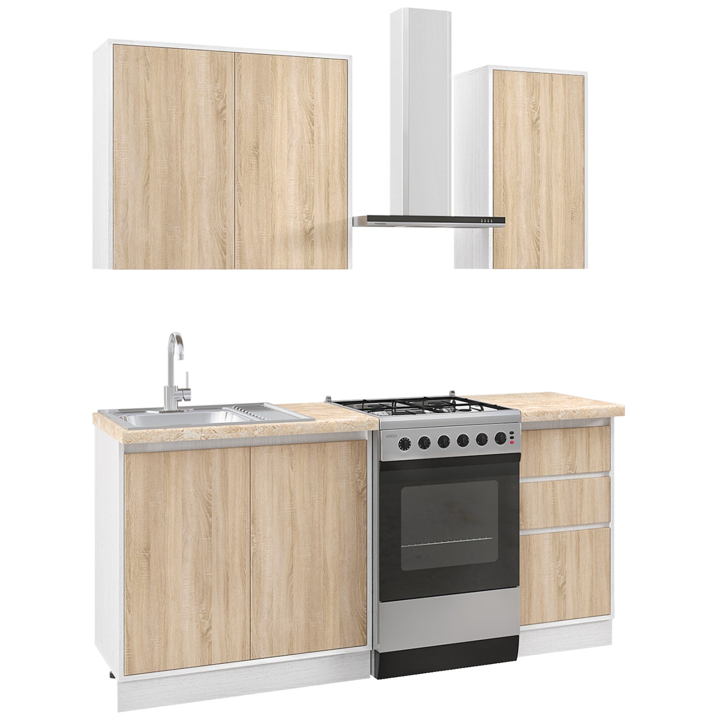 Kitchen Composition Melamine Sonoma Oak Kai Beige Marble Countertop 120x47x84,8Υεκ.hm2466.01