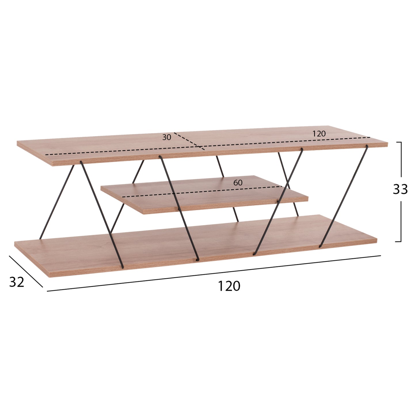 Living Room Composition 2pcs Tars Hm11771.11 Melamine/metal In Natural Oak-black