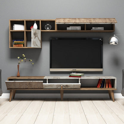 Living Room Composition Hm11847.03 2pcs In Walnut-white Marble Look