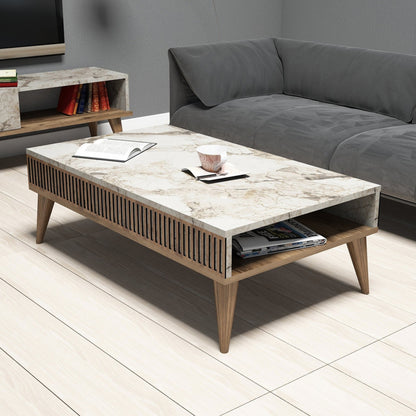 Living Room Composition Hm11847.03 2pcs In Walnut-white Marble Look