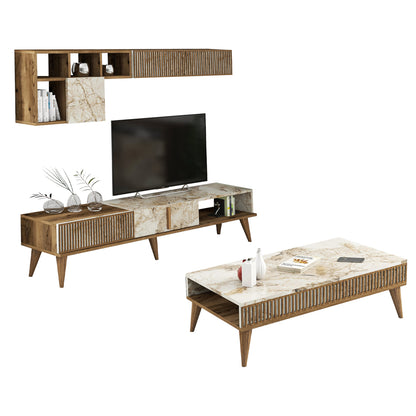 Living Room Composition Hm11847.03 2pcs In Walnut-white Marble Look
