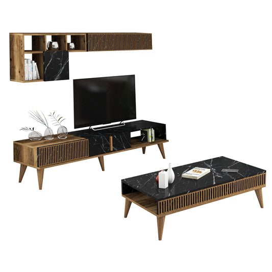 Living Room Composition Hm11847.02 2pcs In Walnut-black Marble Look