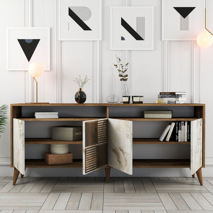 Living Room Composition Hm11845.03 3pcs Walnut-white Marble Look