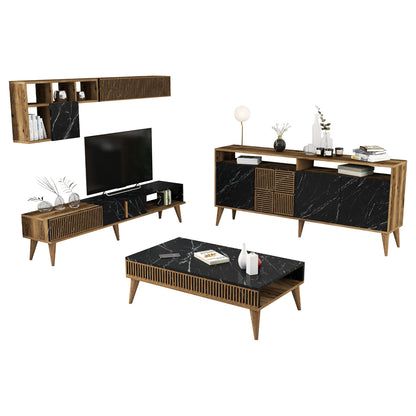 Living Room Composition Hm11845.02 3pcs Walnut-black Marble Look