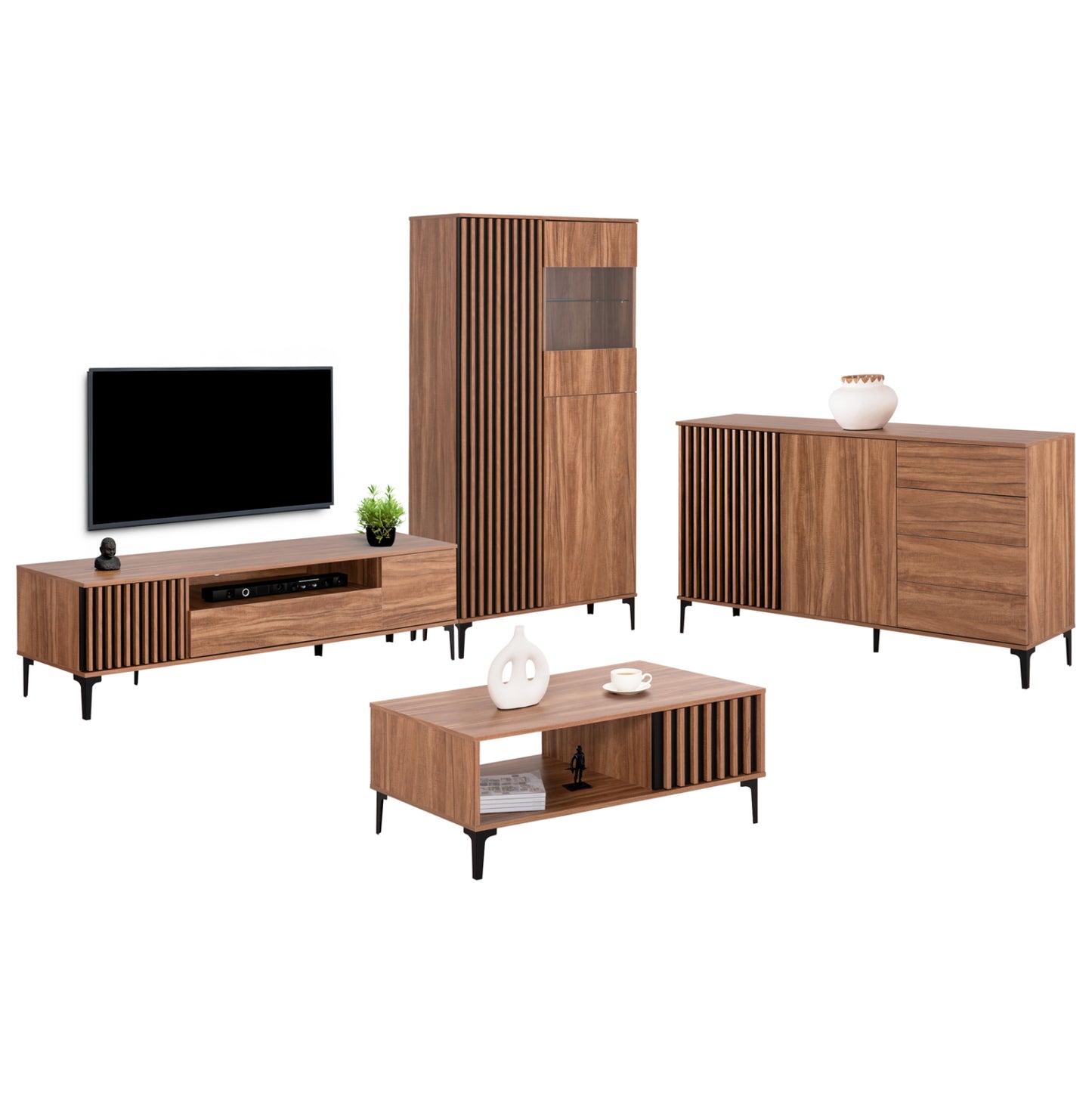 Living Room Set 4pcs Harry Hm21091 Buffet-coffee Table-tv Stand-display Cabinet