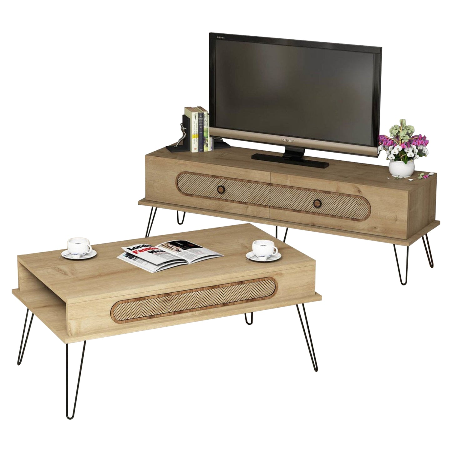 Living Room Composition Hm11851.02 2pcs Melamine In Natural Oak