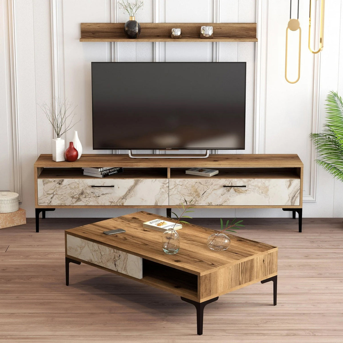 Living Room Composition Hm11855.02 2pcs Walnut-white Marble
