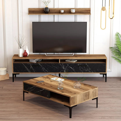 Living Room Composition Hm11855.01 2pcs Melamine In Walnut-black Marble