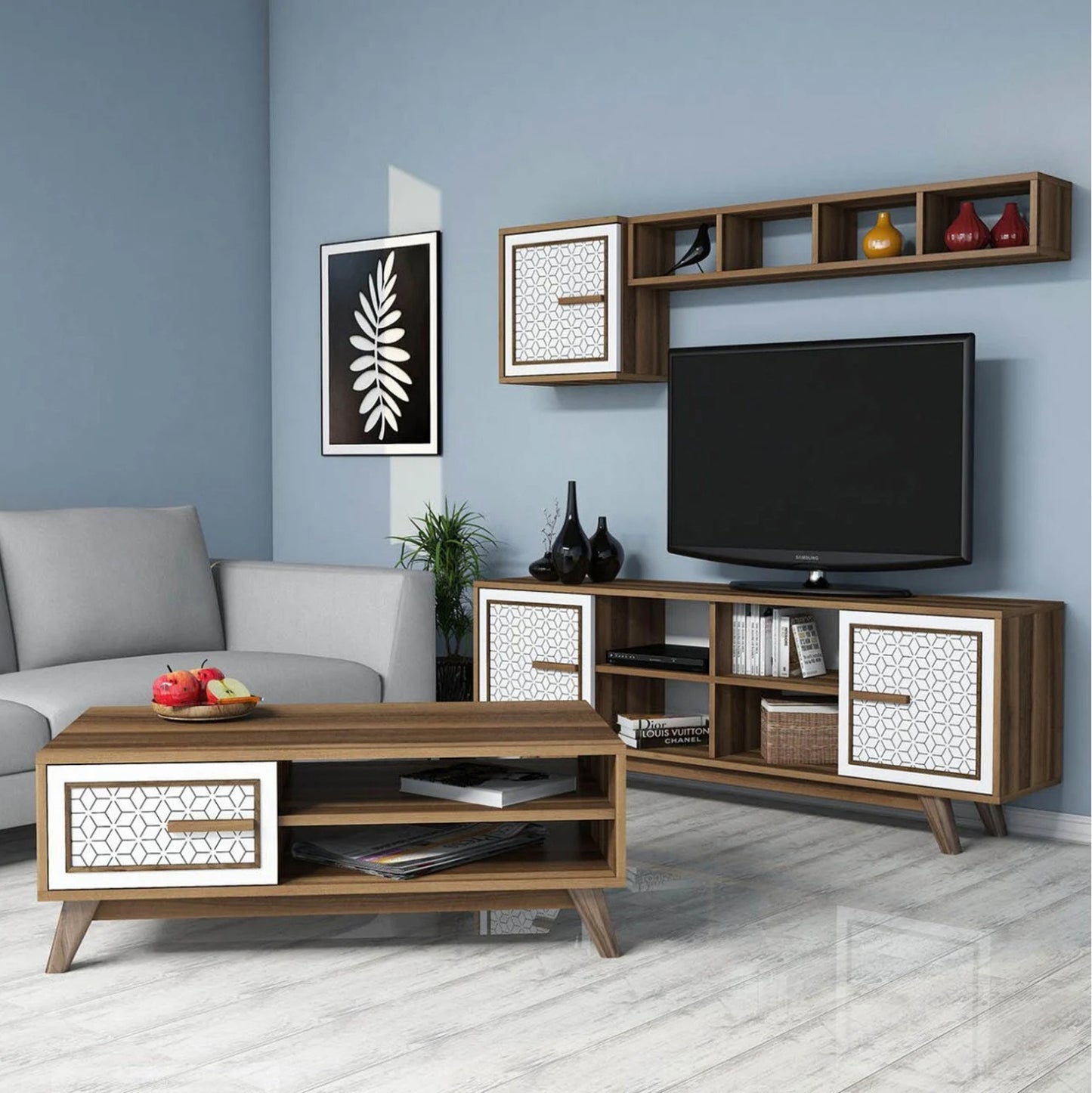 Living Room Composition Hm11852.03 2pcs Melamine In Walnut-white