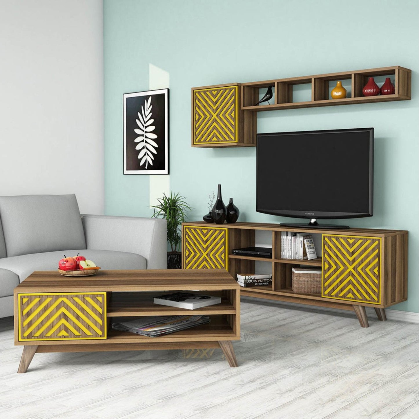 Living Room Composition Hm11853.04 2pcs Melamine In Walnut-yellow