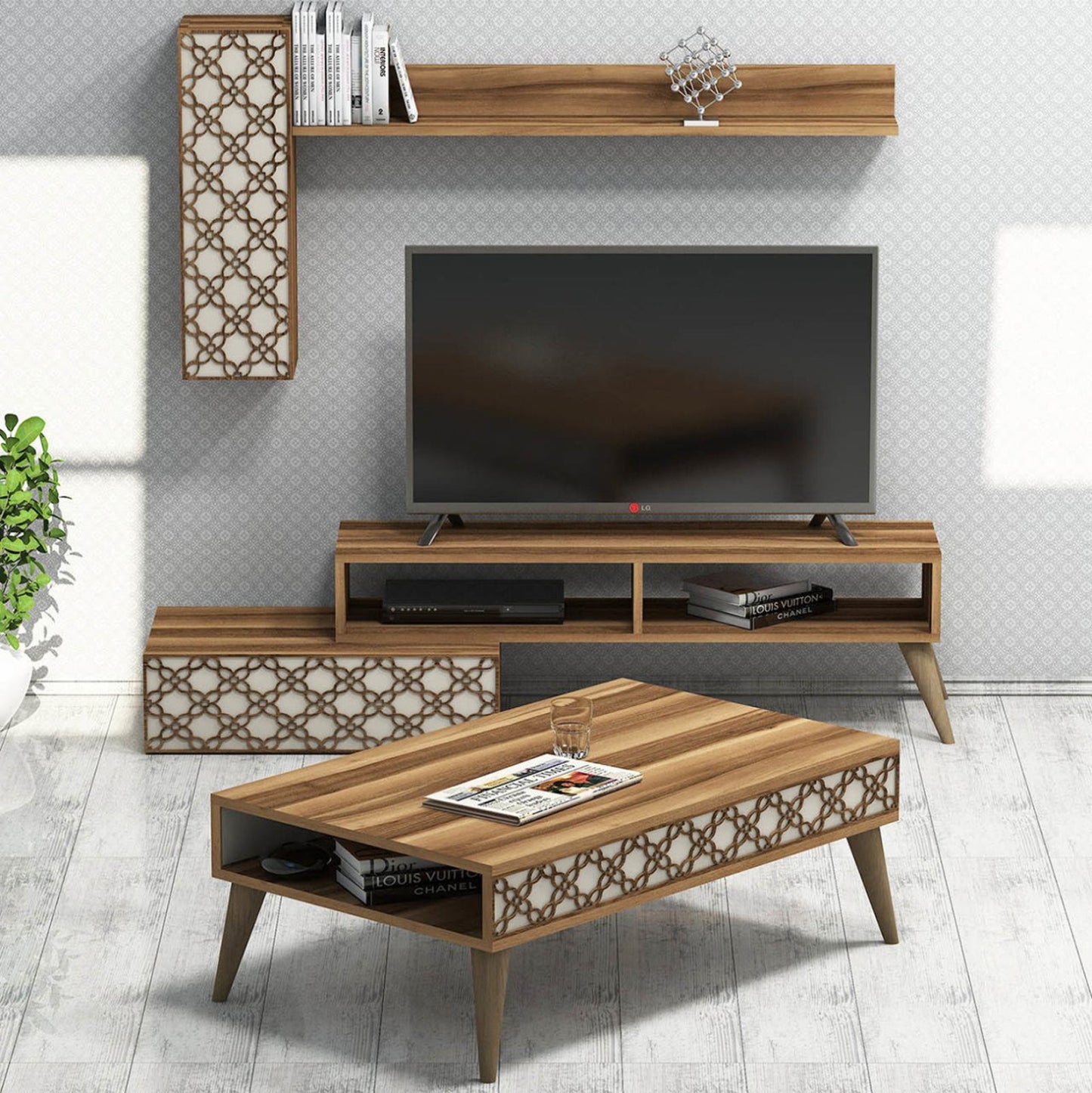Living Room Composition Hm11850.02 2pcs Melamine In Walnut-cream