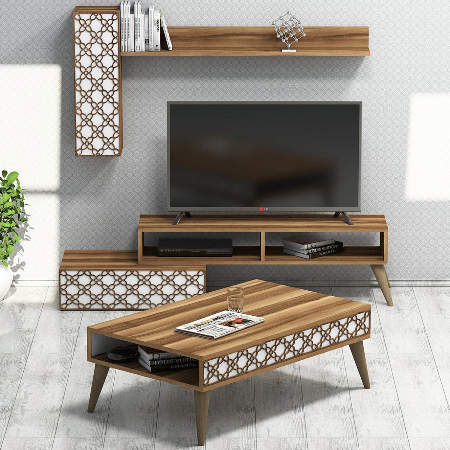 Living Room Composition Hm11850.03 2pcs Melamine In Walnut-white