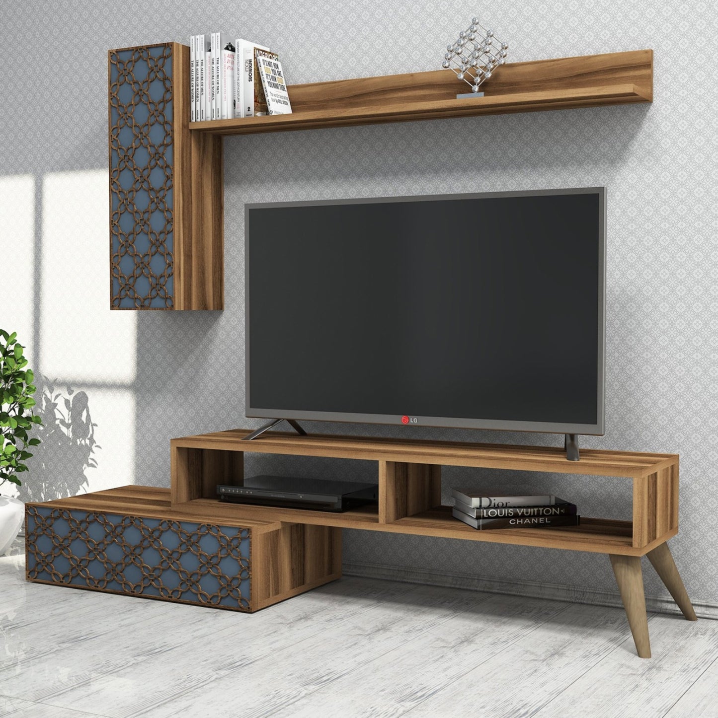Living Room Composition Hm11850.04 2pcs Melamine In Walnut-blue