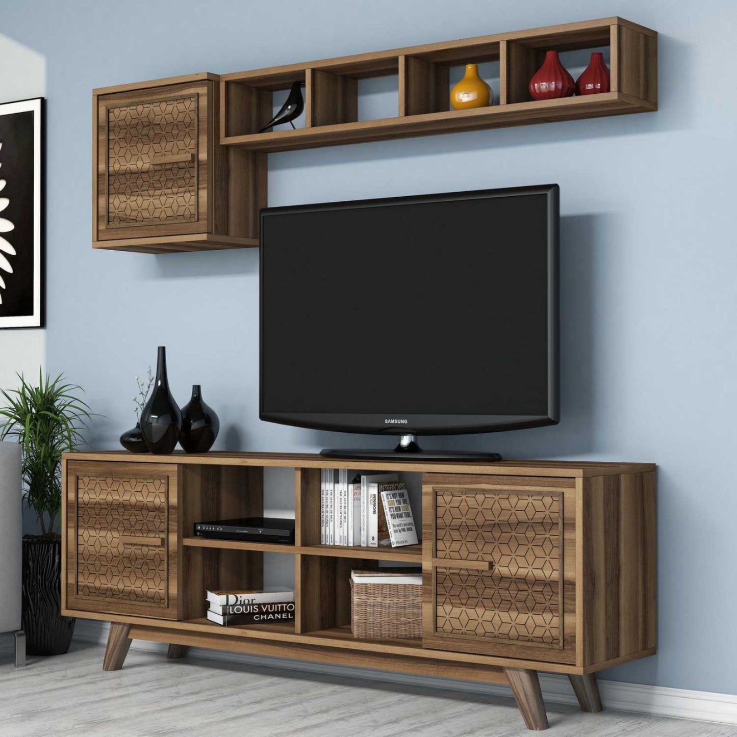 Living Room Composition Hm11853.01 2pcs Melamine In Walnut Color