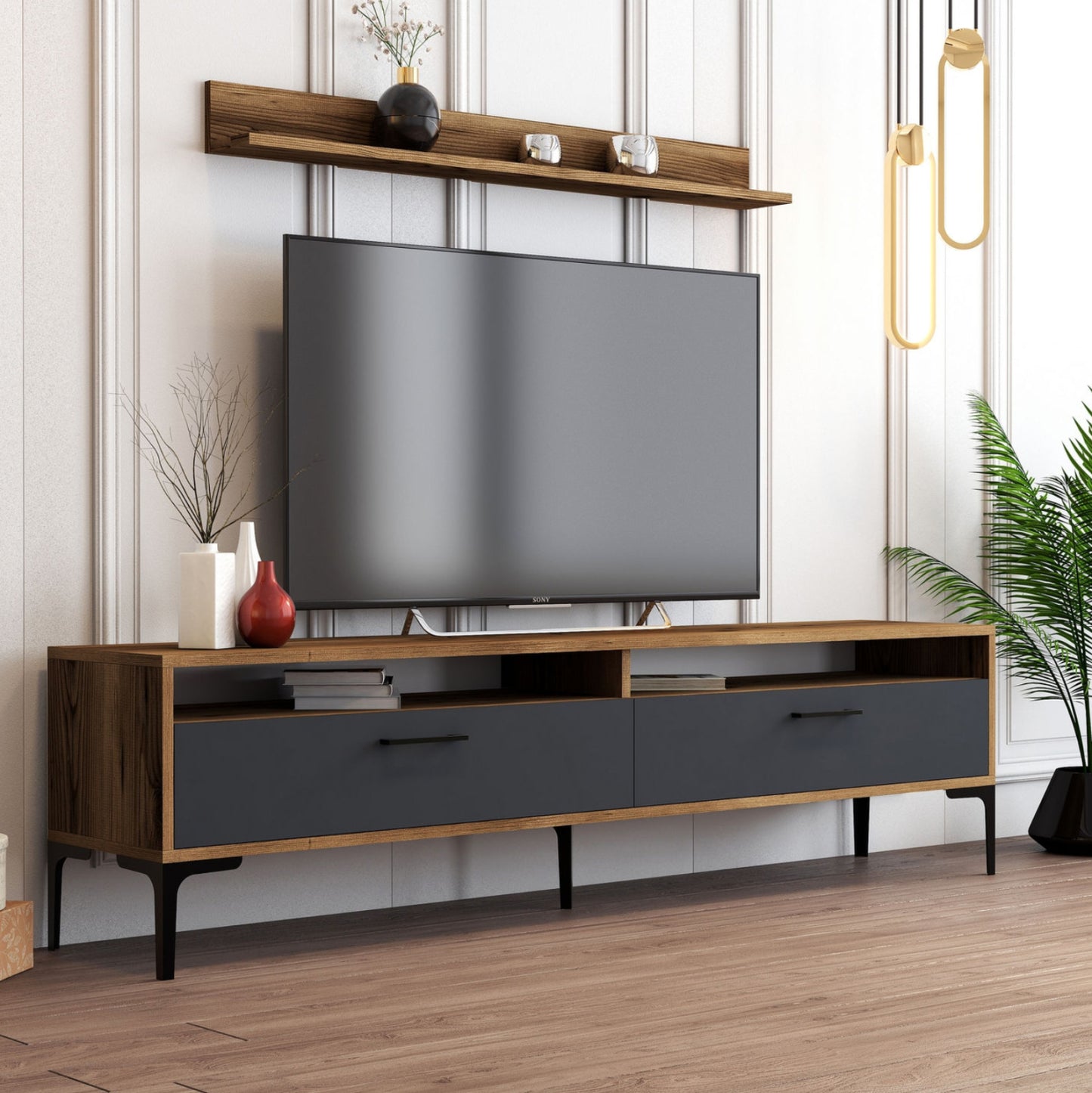 Living Room Composition Hm11856.02 2pcs Melamine Walnut-anthracite