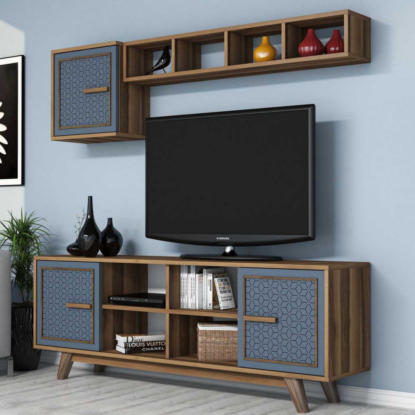 Living Room Composition Hm11852.02 2pcs Melamine In Walnut-blue