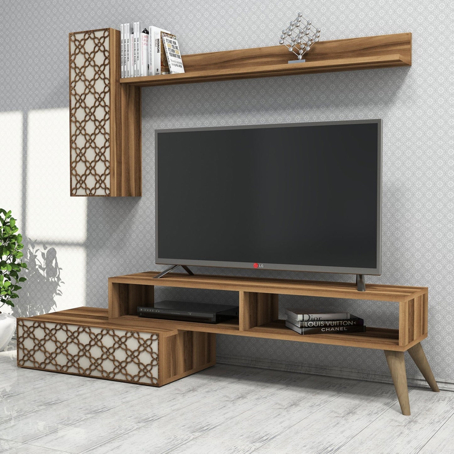 Living Room Composition Hm11850.02 2pcs Melamine In Walnut-cream