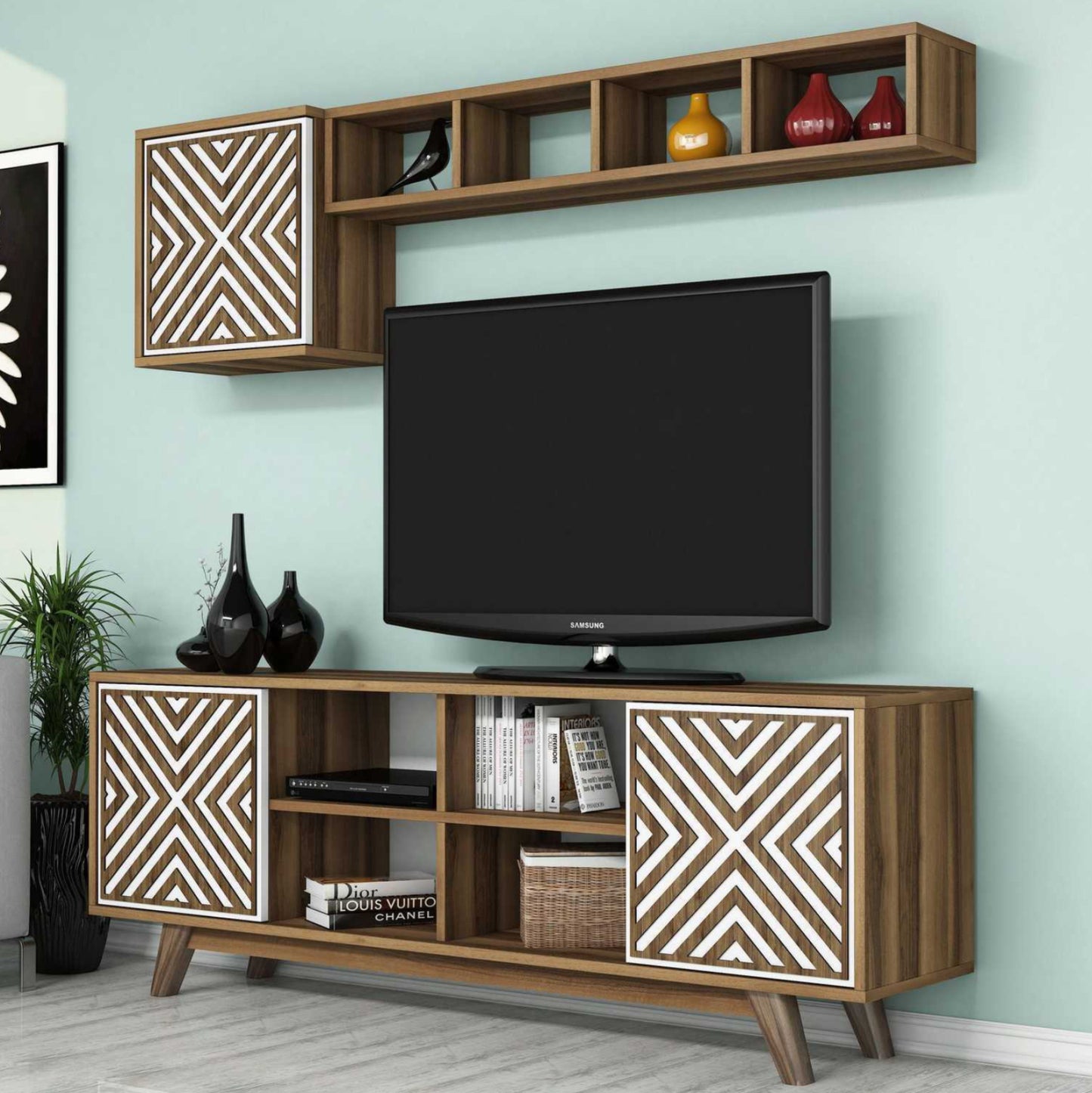Living Room Composition Hm11853.03 2pcs Melamine In Walnut-white