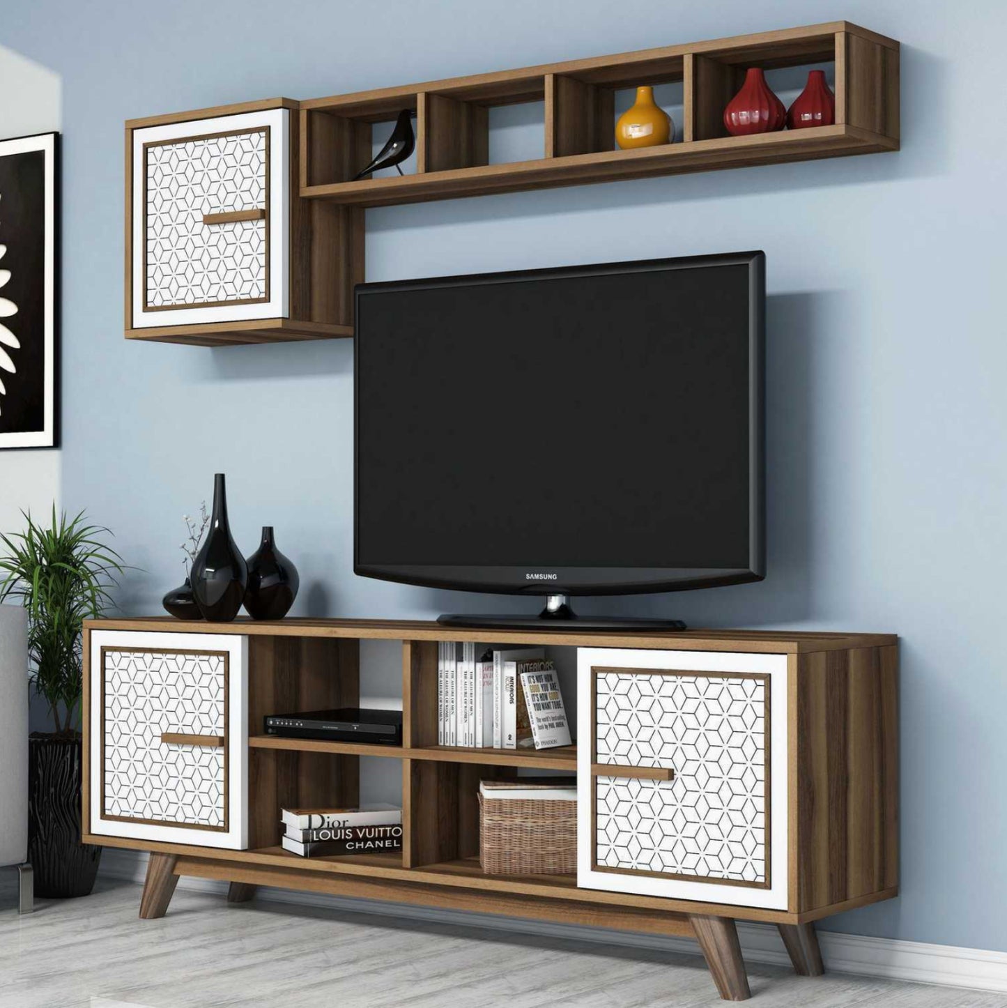 Living Room Composition Hm11852.03 2pcs Melamine In Walnut-white