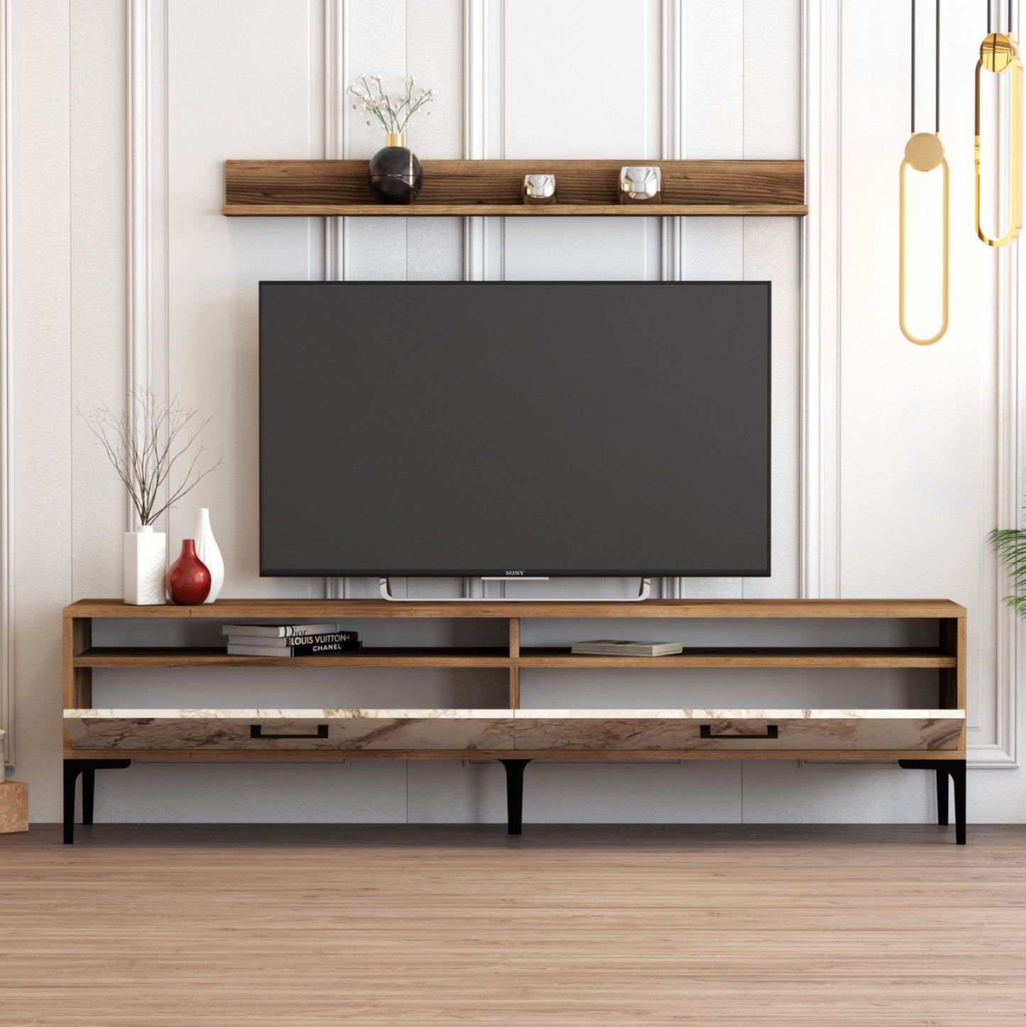 Living Room Composition Hm11855.02 2pcs Walnut-white Marble