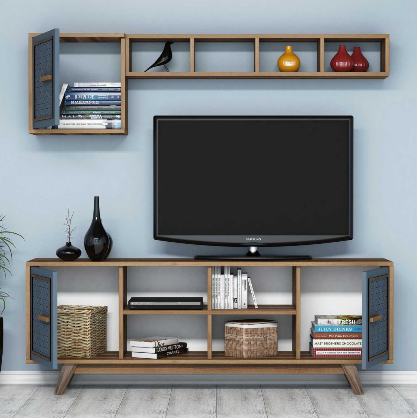 Living Room Composition Hm11852.02 2pcs Melamine In Walnut-blue