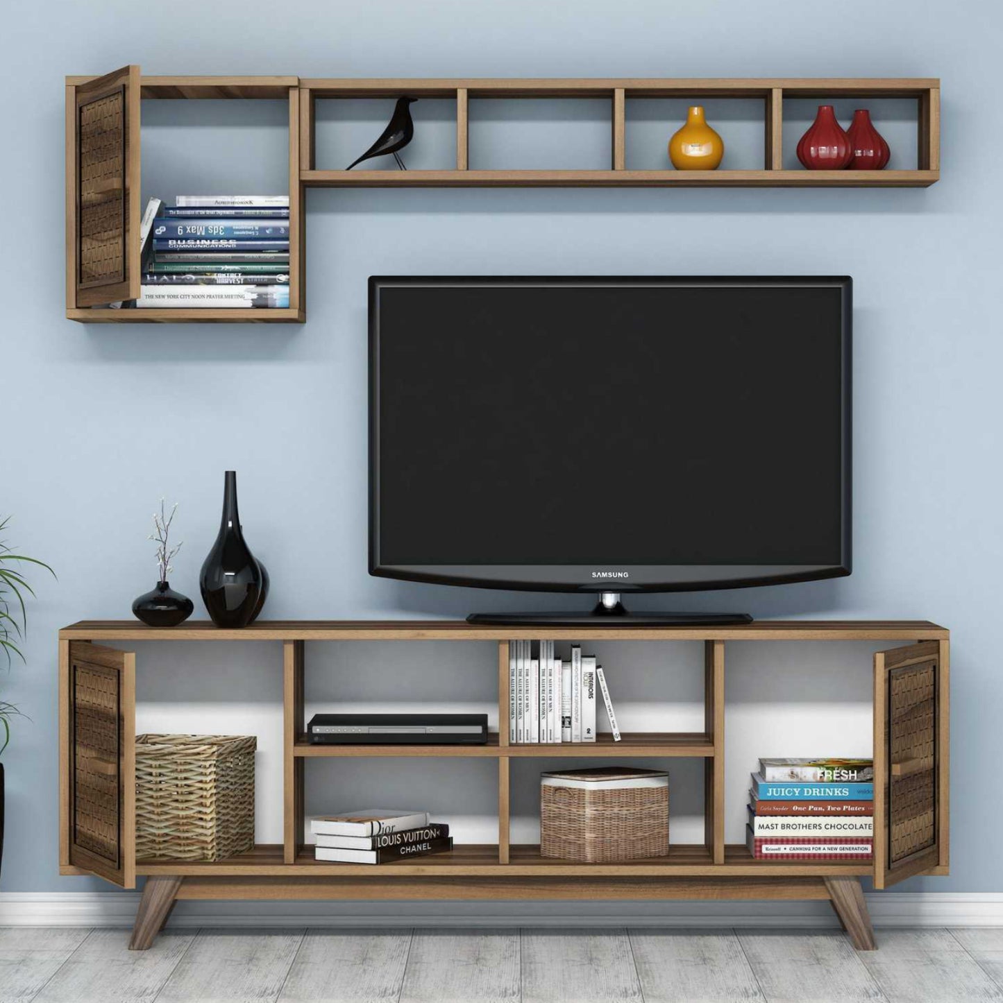 Living Room Composition Hm11853.01 2pcs Melamine In Walnut Color