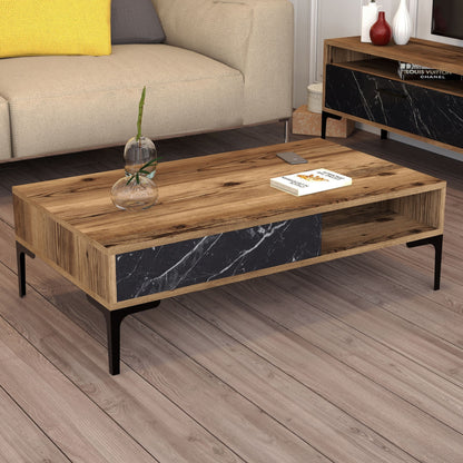 Living Room Composition Hm11855.01 2pcs Melamine In Walnut-black Marble