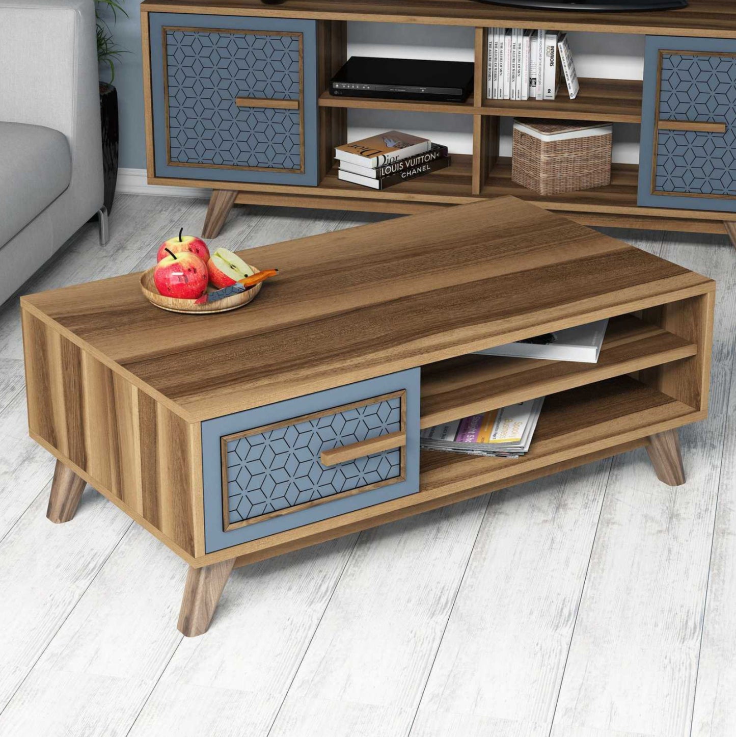 Living Room Composition Hm11852.02 2pcs Melamine In Walnut-blue