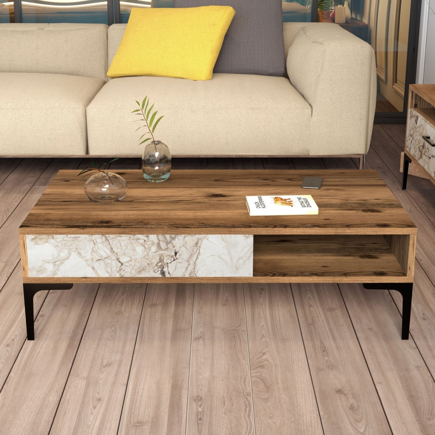 Living Room Composition Hm11855.02 2pcs Walnut-white Marble