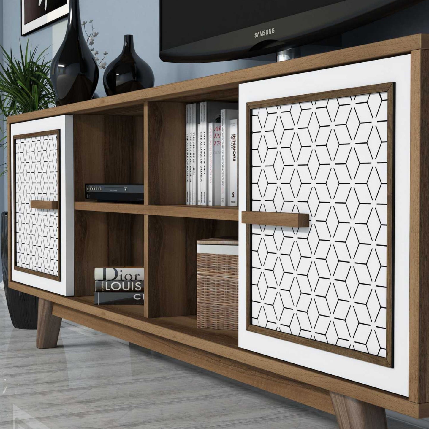 Living Room Composition Hm11852.03 2pcs Melamine In Walnut-white