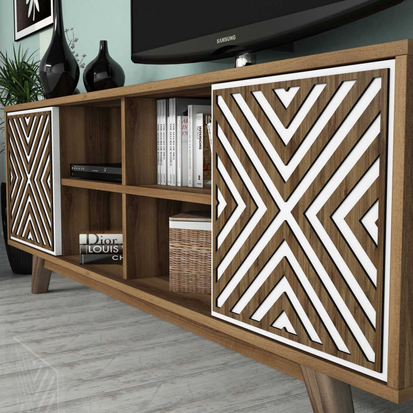 Living Room Composition Hm11853.03 2pcs Melamine In Walnut-white