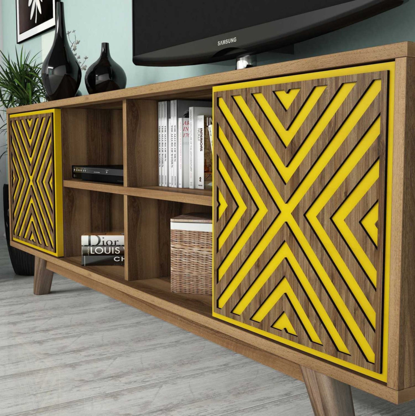 Living Room Composition Hm11853.04 2pcs Melamine In Walnut-yellow