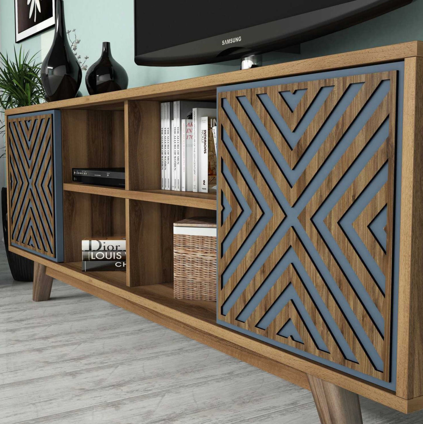 Living Room Composition Hm11853.02 2pcs Melamine In Walnut-blue