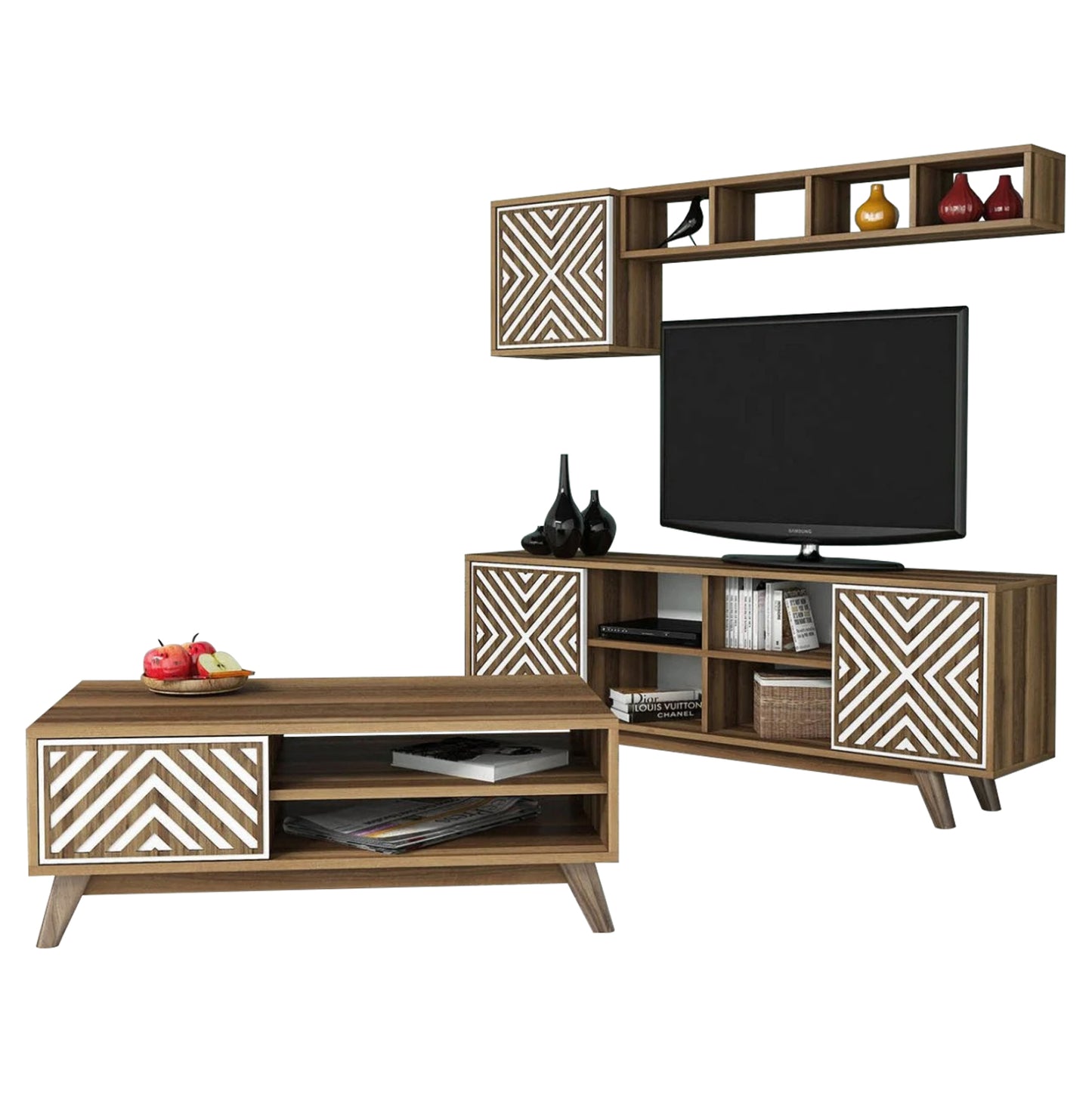 Living Room Composition Hm11853.03 2pcs Melamine In Walnut-white