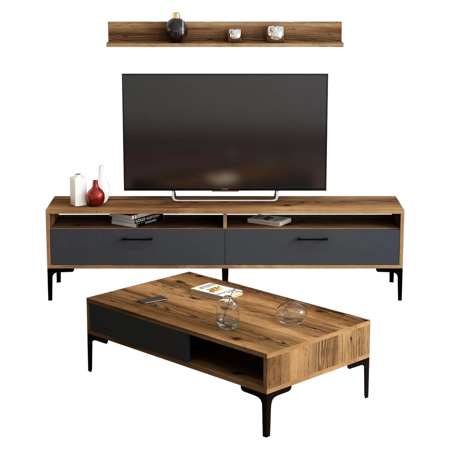 Living Room Composition Hm11856.02 2pcs Melamine Walnut-anthracite