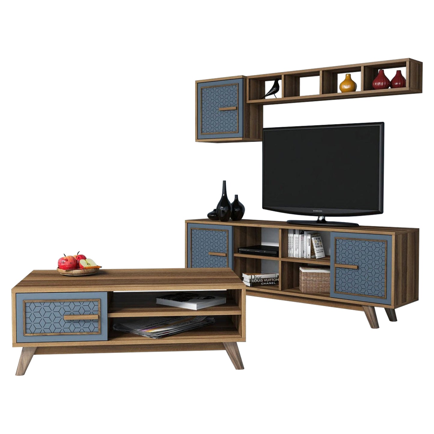 Living Room Composition Hm11852.02 2pcs Melamine In Walnut-blue