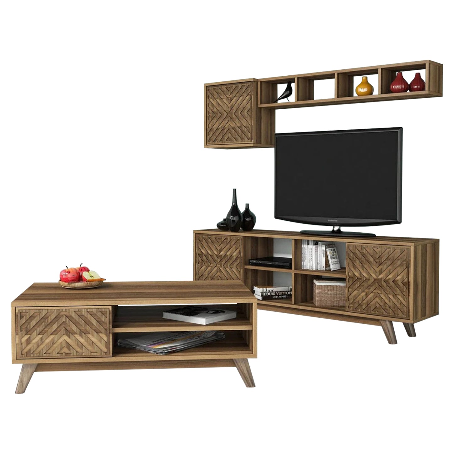Living Room Composition Hm11853.01 2pcs Melamine In Walnut Color
