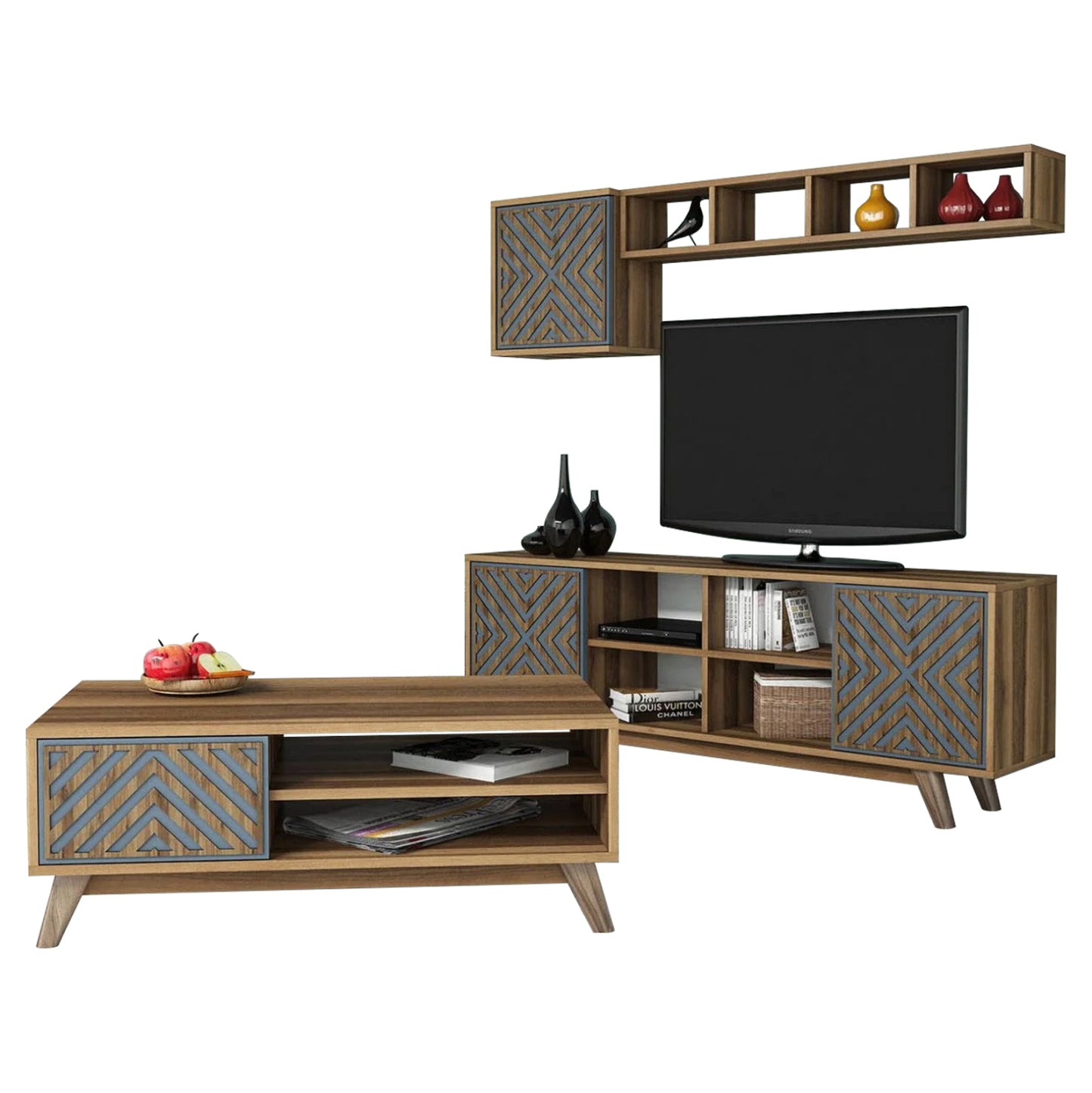 Living Room Composition Hm11853.02 2pcs Melamine In Walnut-blue