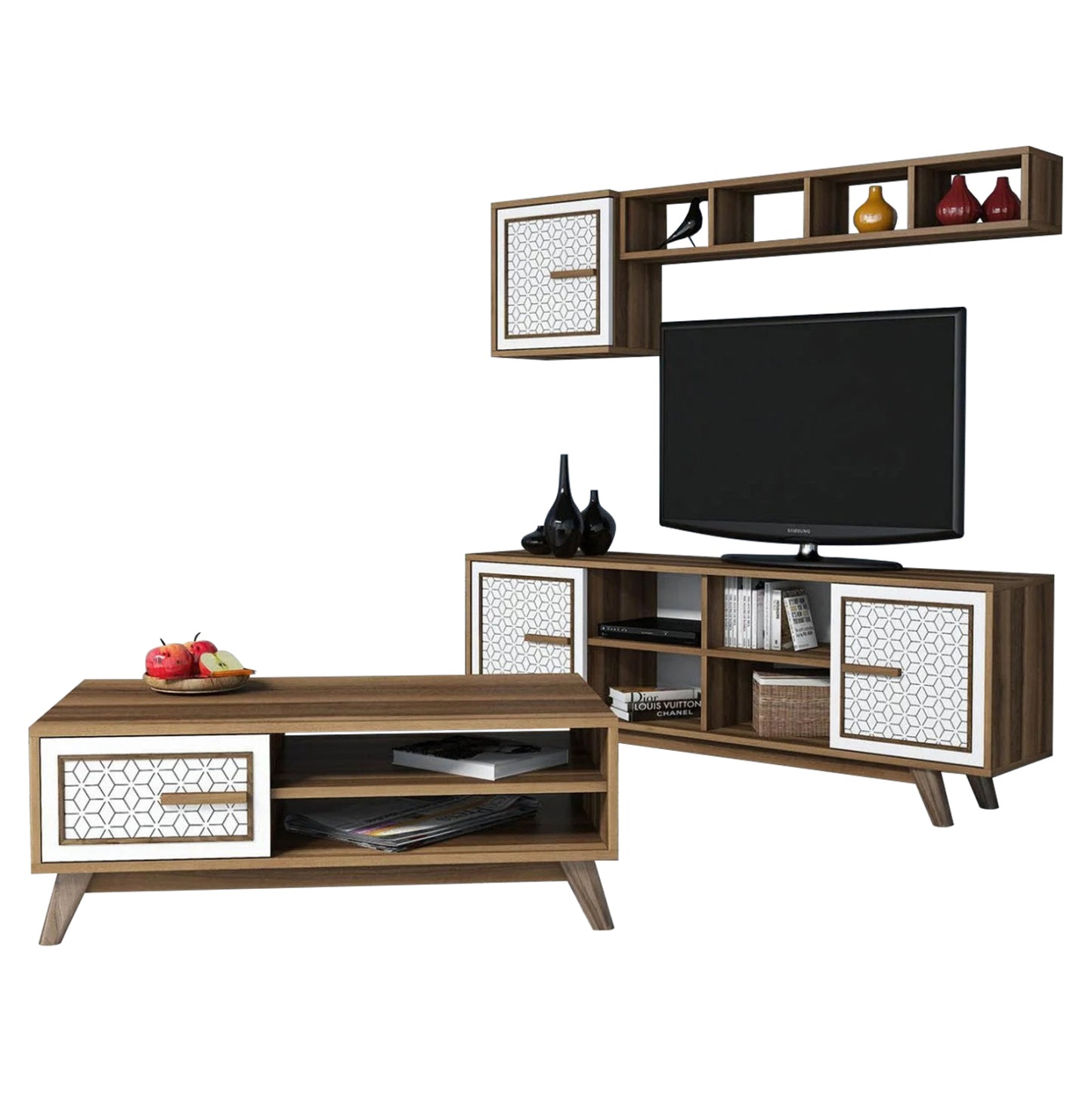 Living Room Composition Hm11852.03 2pcs Melamine In Walnut-white