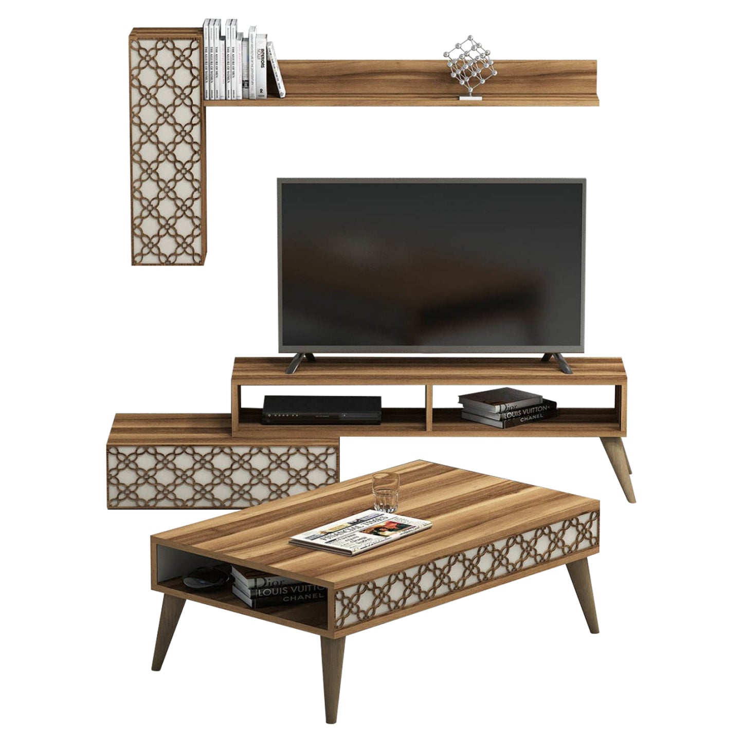 Living Room Composition Hm11850.02 2pcs Melamine In Walnut-cream