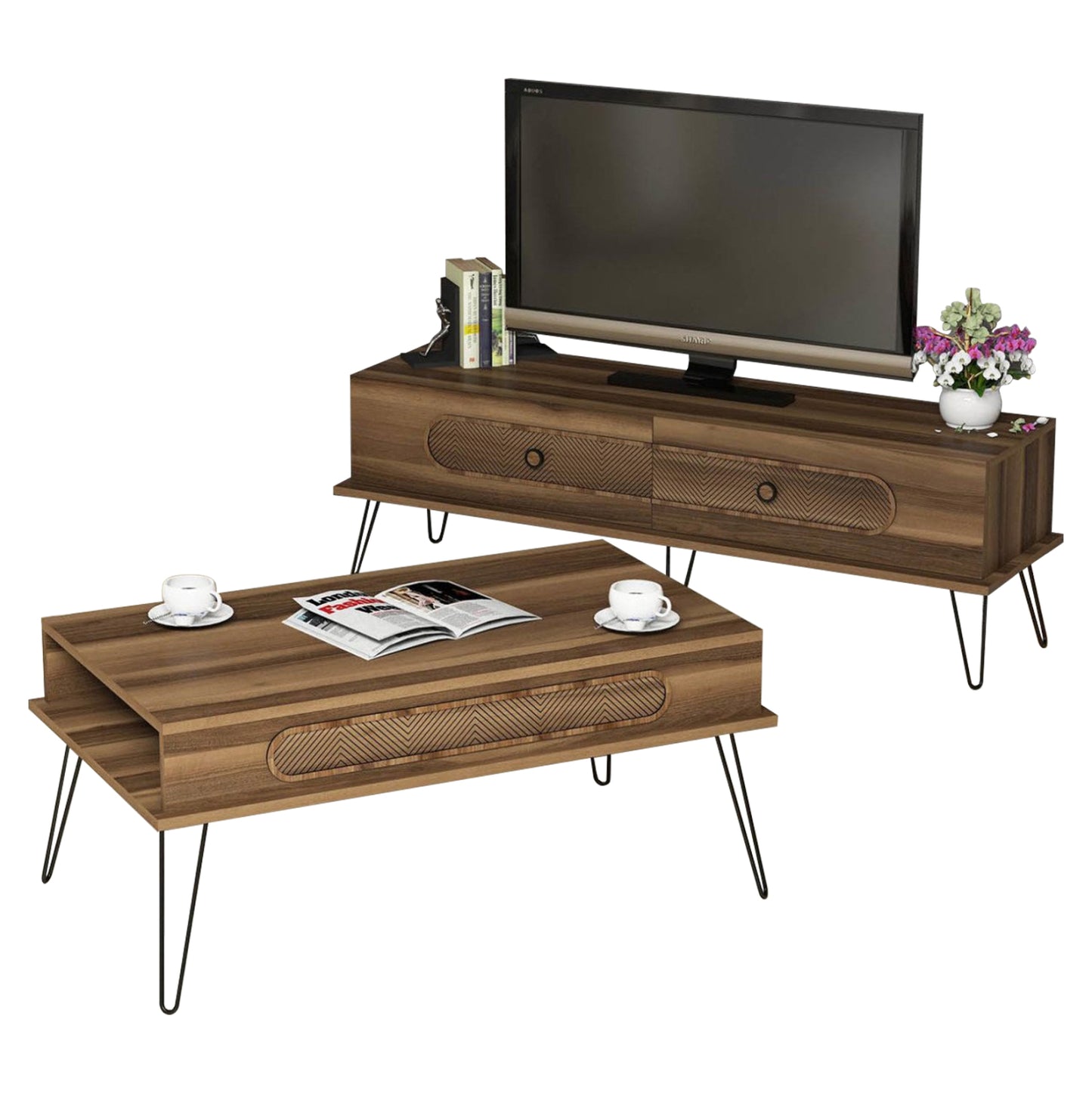 Living Room Composition Hm11851.03 2pcs Melamine In Walnut