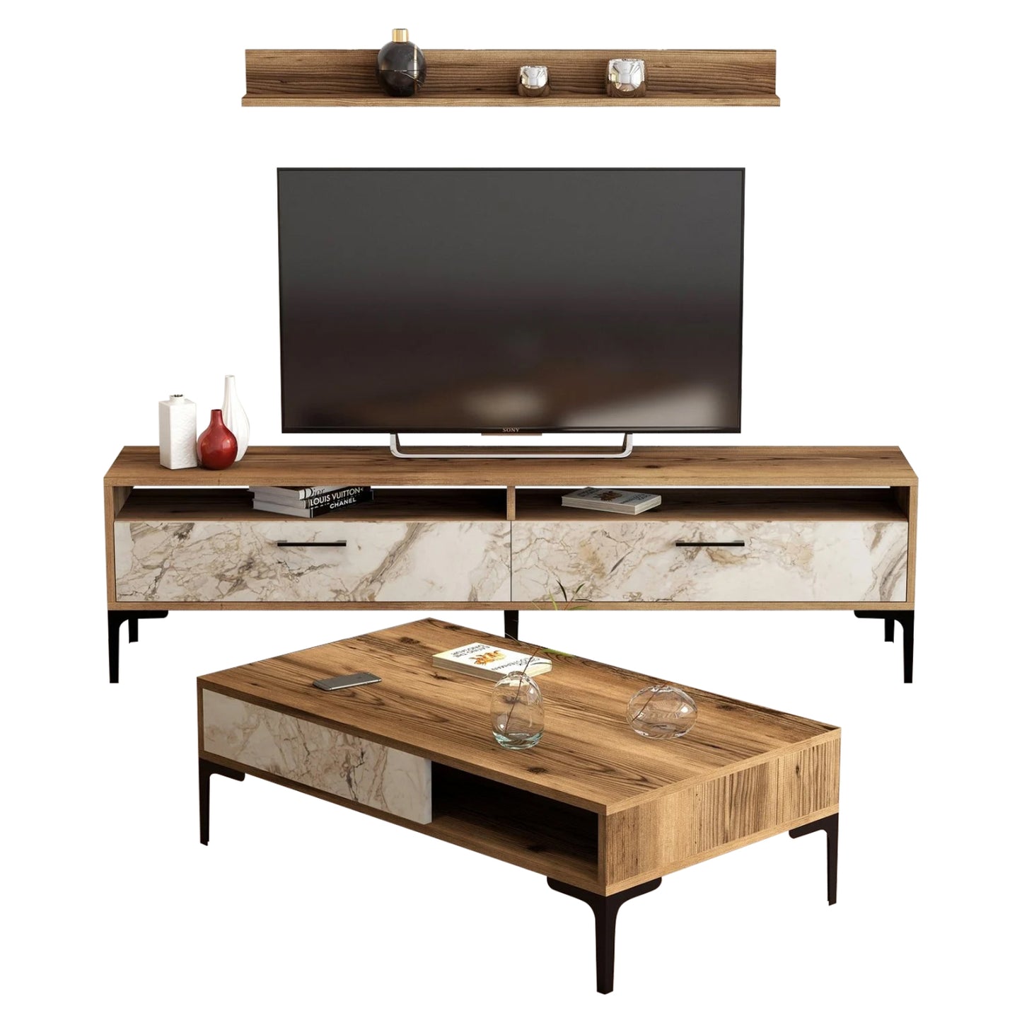Living Room Composition Hm11855.02 2pcs Walnut-white Marble