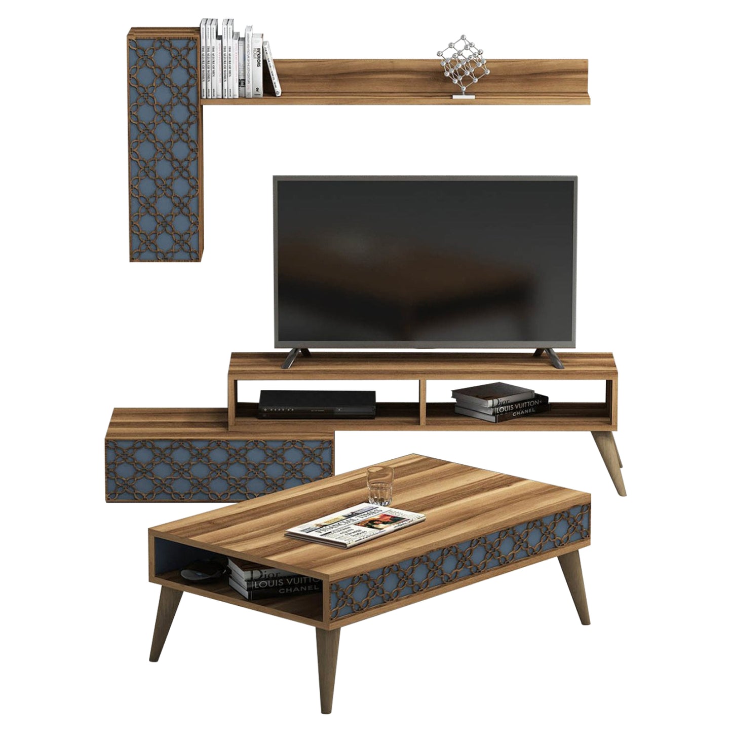 Living Room Composition Hm11850.04 2pcs Melamine In Walnut-blue