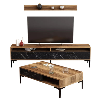 Living Room Composition Hm11855.01 2pcs Melamine In Walnut-black Marble